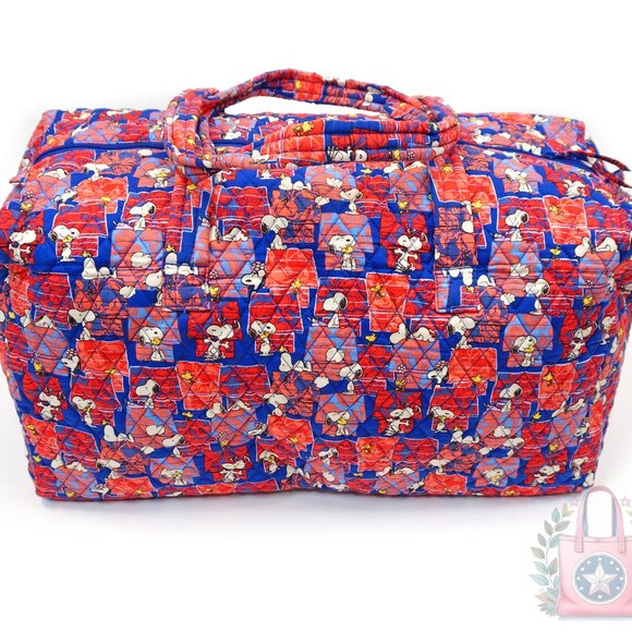 NEW ❤️ vera bradley Snoopy's House Peanuts Large Duffel Red Blue - Picture 3 of 5